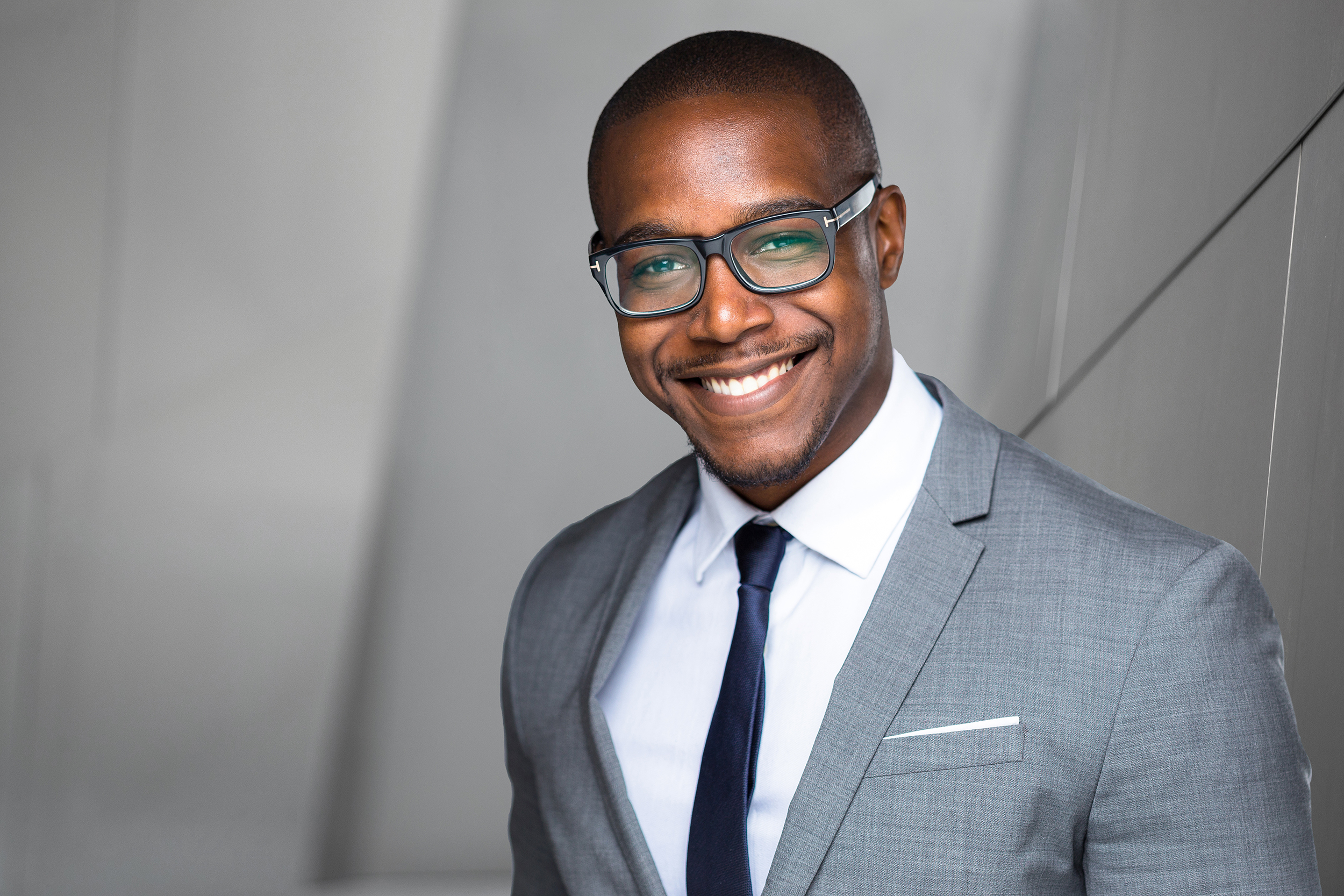 Professional headshot with natural grooming for camera